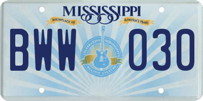 MS license plate BWW030