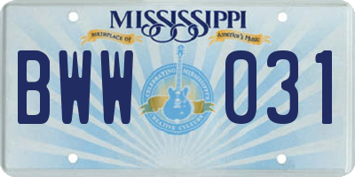 MS license plate BWW031