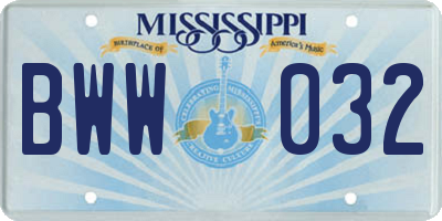 MS license plate BWW032