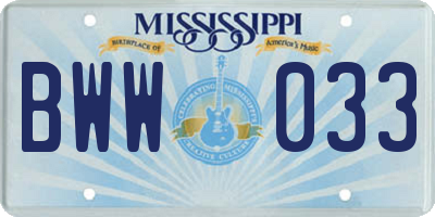 MS license plate BWW033