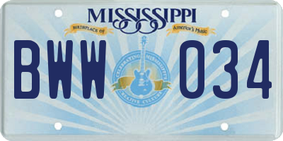 MS license plate BWW034