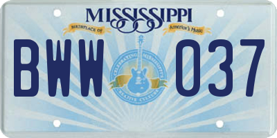 MS license plate BWW037