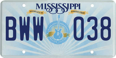 MS license plate BWW038