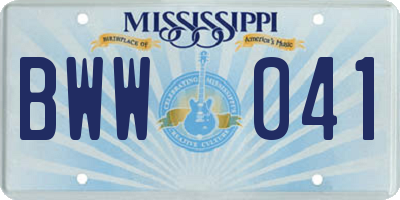 MS license plate BWW041