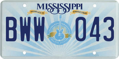 MS license plate BWW043