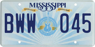 MS license plate BWW045