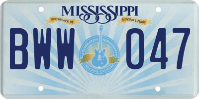 MS license plate BWW047
