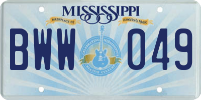 MS license plate BWW049