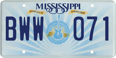 MS license plate BWW071