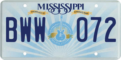 MS license plate BWW072