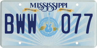MS license plate BWW077