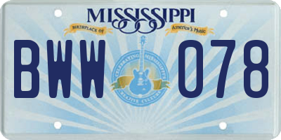 MS license plate BWW078
