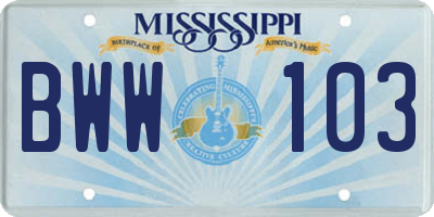 MS license plate BWW103
