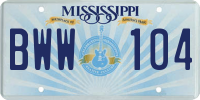 MS license plate BWW104