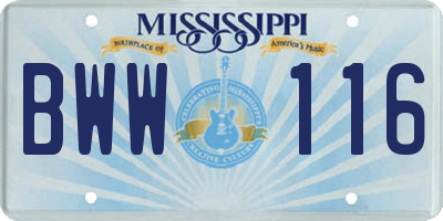 MS license plate BWW116