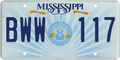 MS license plate BWW117