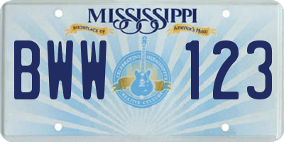 MS license plate BWW123