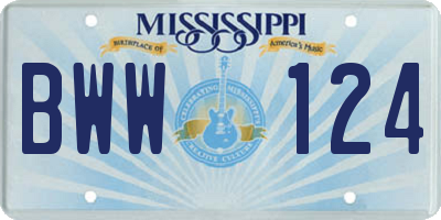 MS license plate BWW124