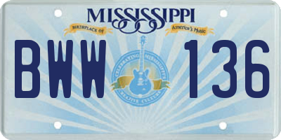 MS license plate BWW136