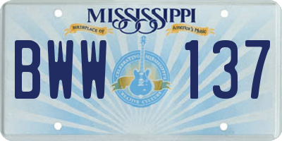 MS license plate BWW137
