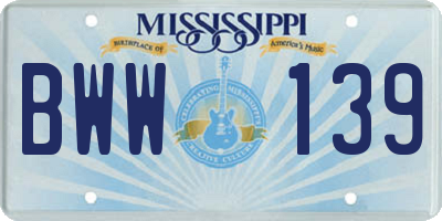 MS license plate BWW139