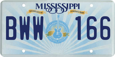 MS license plate BWW166