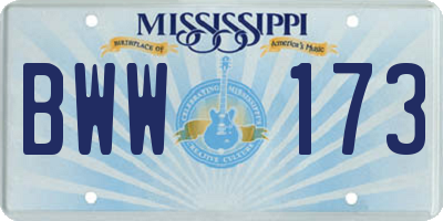 MS license plate BWW173
