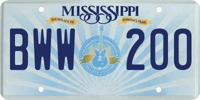 MS license plate BWW200