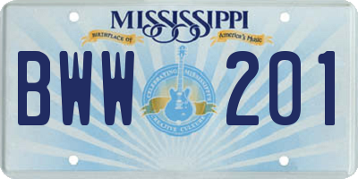 MS license plate BWW201