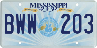 MS license plate BWW203