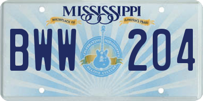 MS license plate BWW204