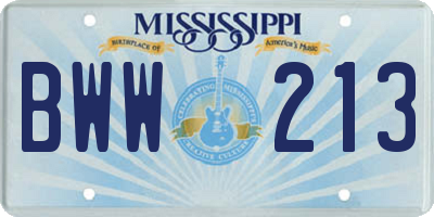 MS license plate BWW213
