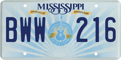 MS license plate BWW216