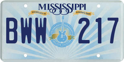MS license plate BWW217