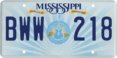 MS license plate BWW218