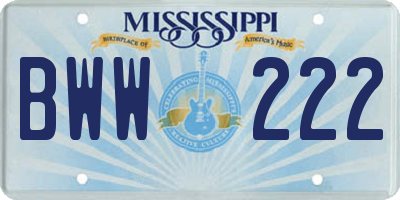 MS license plate BWW222