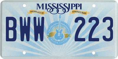 MS license plate BWW223