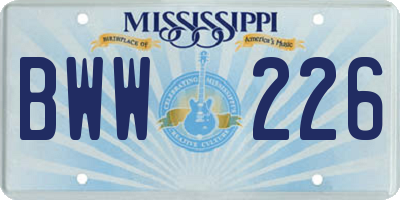 MS license plate BWW226