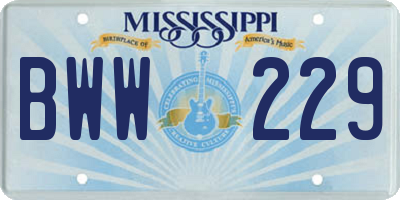 MS license plate BWW229