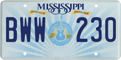 MS license plate BWW230