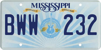 MS license plate BWW232