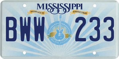 MS license plate BWW233