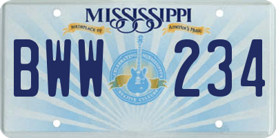 MS license plate BWW234