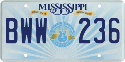 MS license plate BWW236
