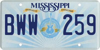 MS license plate BWW259