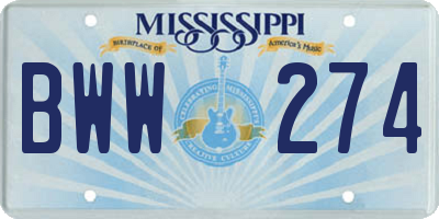 MS license plate BWW274