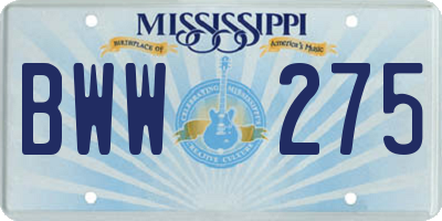 MS license plate BWW275