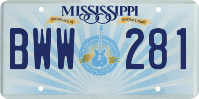 MS license plate BWW281