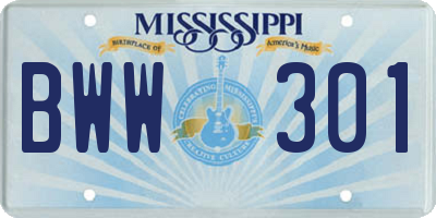 MS license plate BWW301