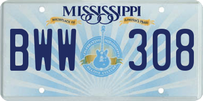 MS license plate BWW308